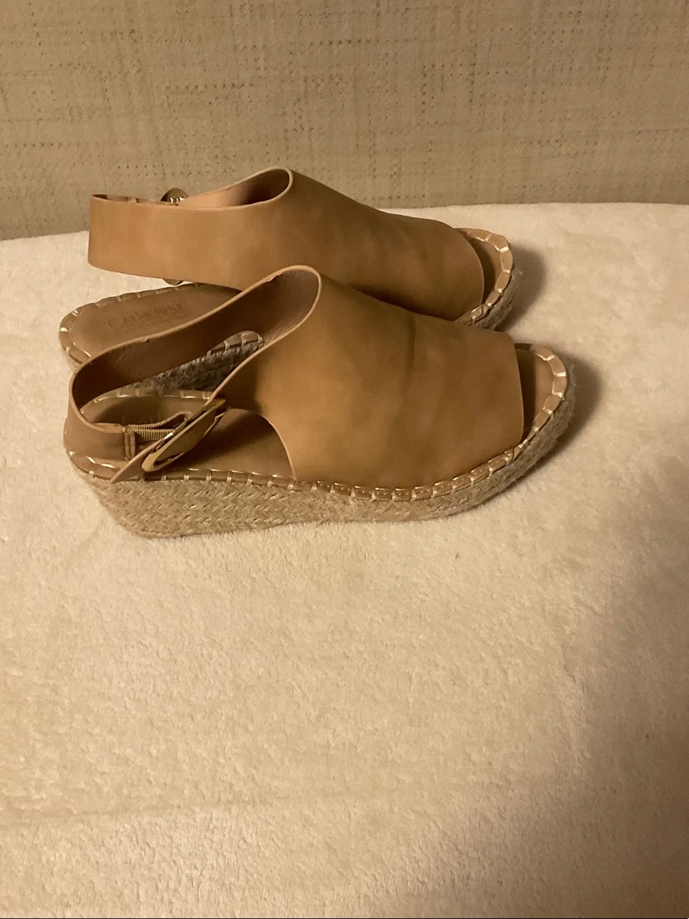 Catherine Malandrino Tan Leather Espadrille Platform Slingback Sandals